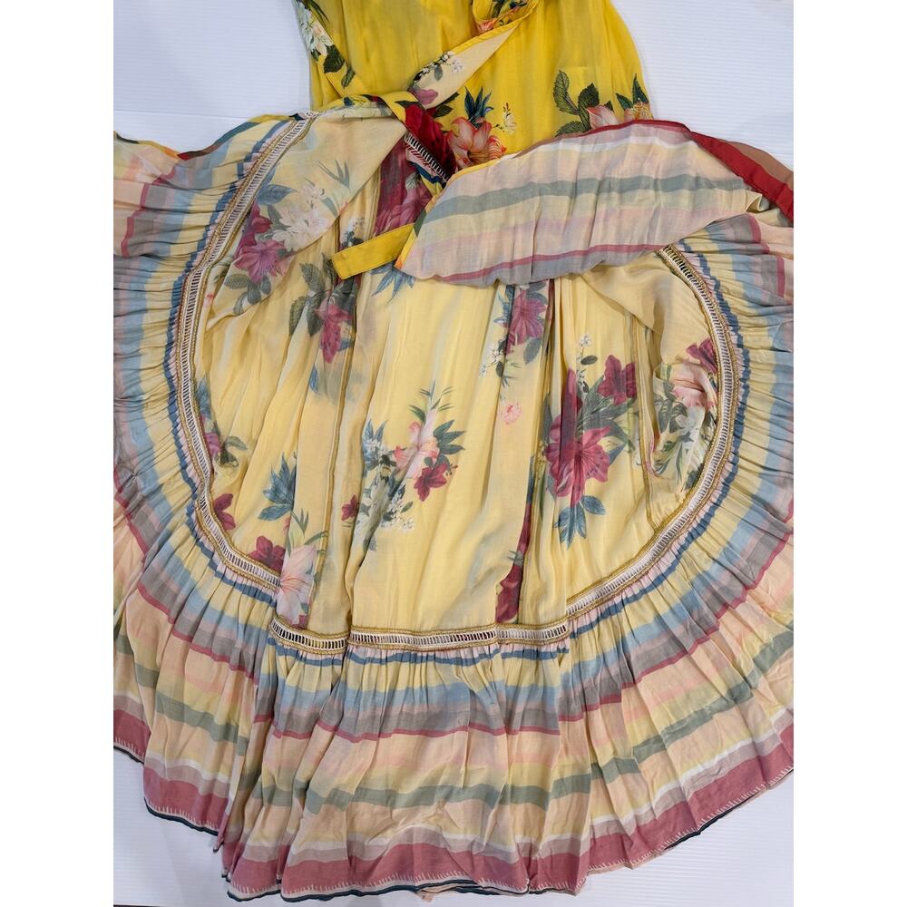 FARM Rio Anthropologie Marketplace Wrap Dress XS Yellow Floral Maxi Resort Boho - Picture 16 of 16